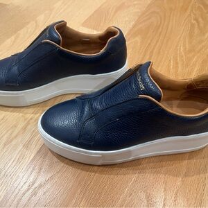 Women's Navy Leather Slip-On Sneakers